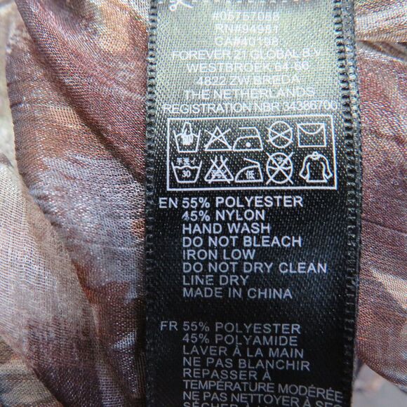 Forever 21 Sheer Feather Print Beaded Elastic Waist Flutter Sleeve Blouse Size L - Picture 8 of 8